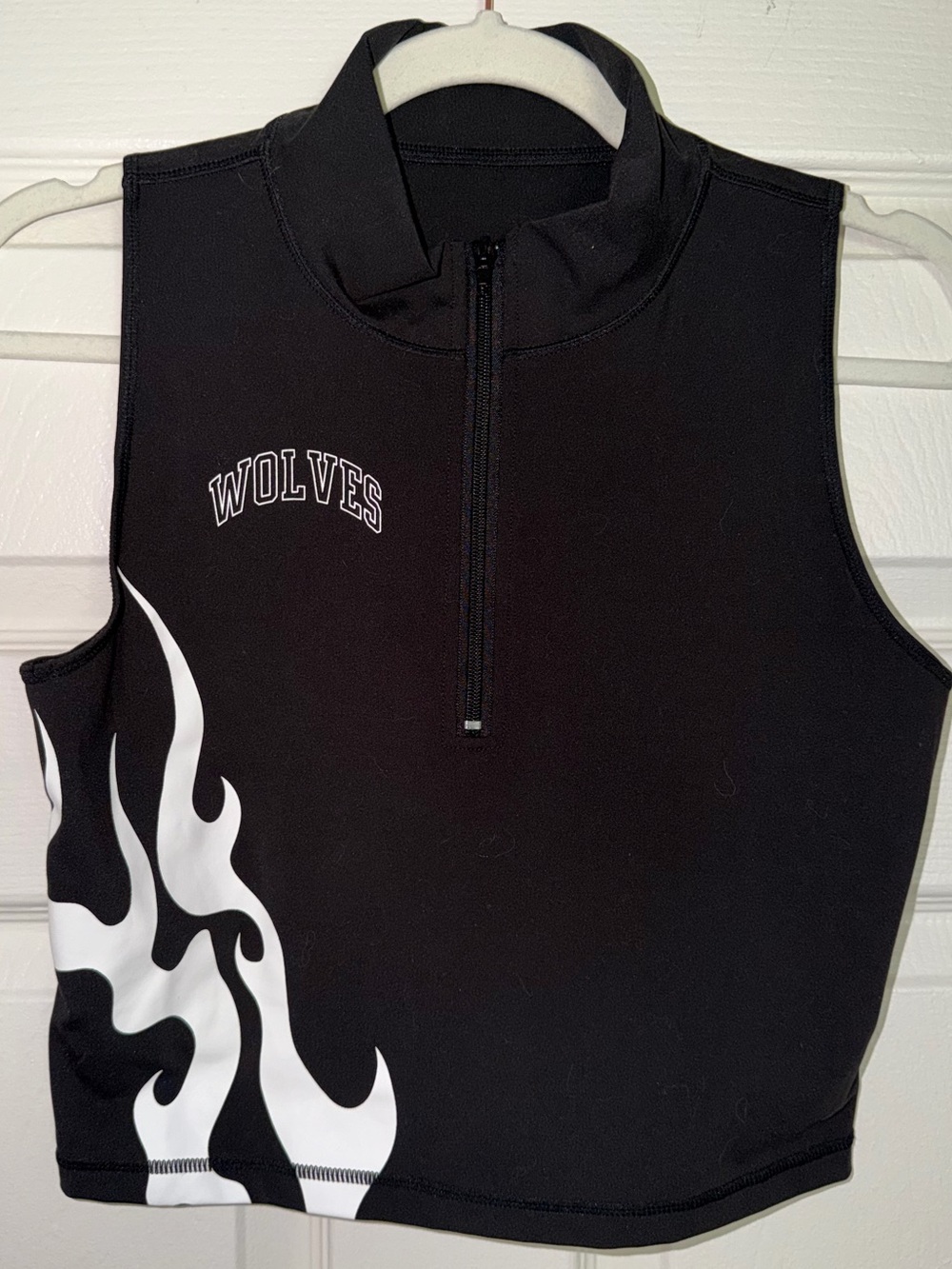 Darc Sport SHE Zip Crop Top with White Flame Graphic